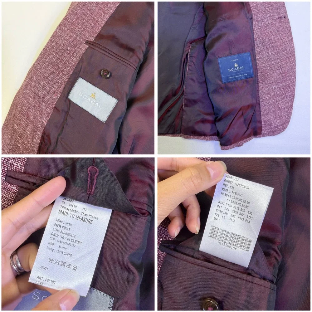 Rare Scabal Custom Mens Linen Wool Blazer Sport Coat Burgundy Kenton 52L 42L